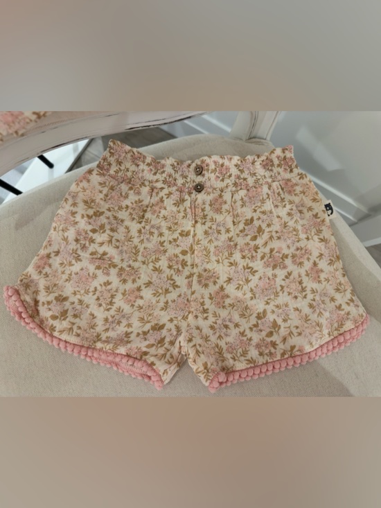 🤍 24 Mth Organic Cotton Ruffle Floral Pink & Tan Pom Pom Trim Top & Bloomer NWT - Picture 11 of 13